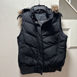 GAP Black Vest with Faux Fur Hood